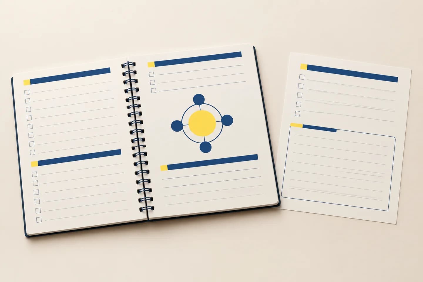 Páginas ilustrativas de cuadernos con espacio de escritura cerca del encuadernación