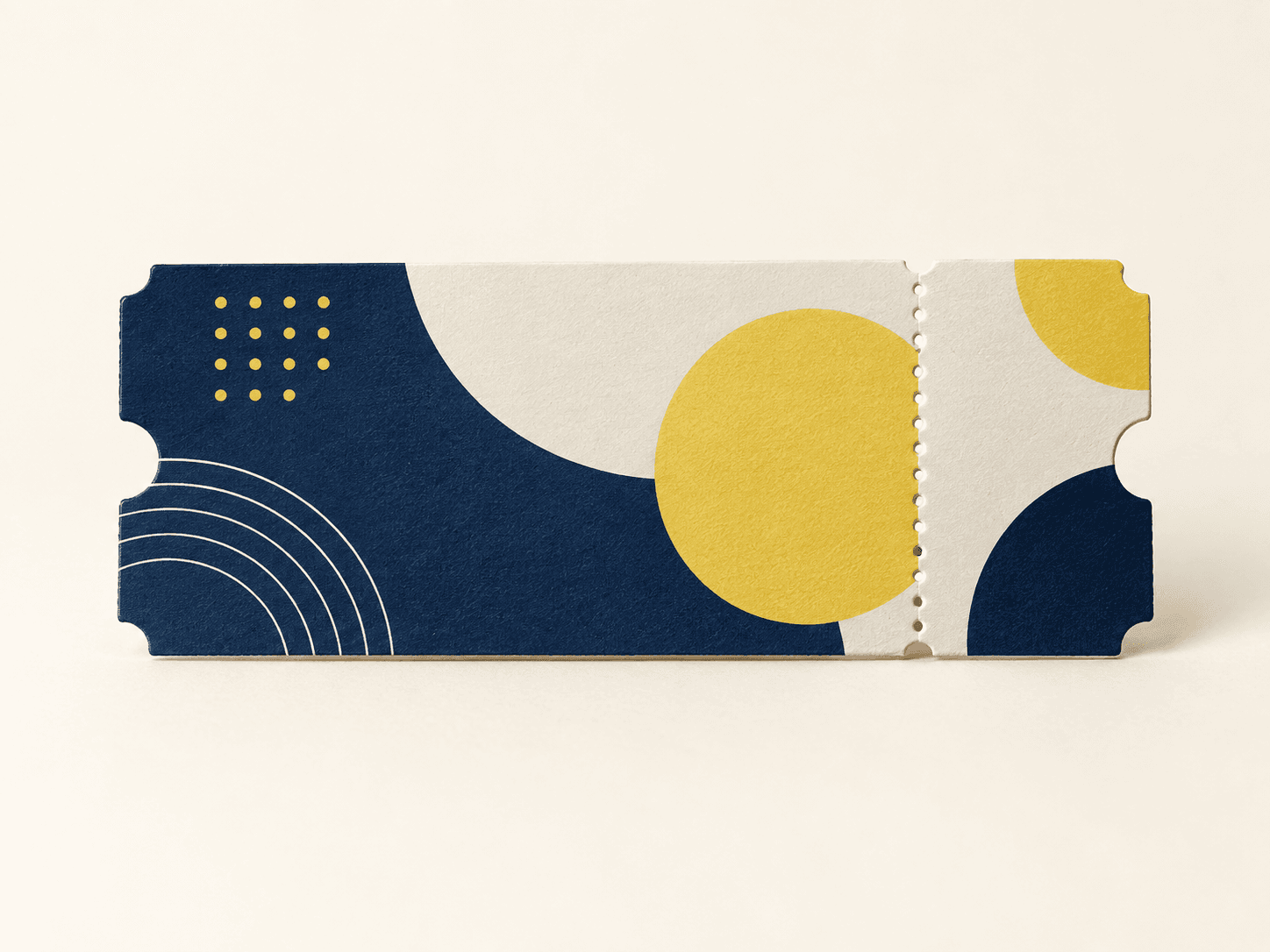 Ticket de evento impreso ilustrativo con talón desmontable