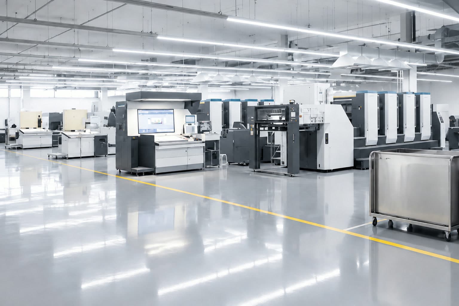 Sala de produção de impressão comercial na Lemon Printing