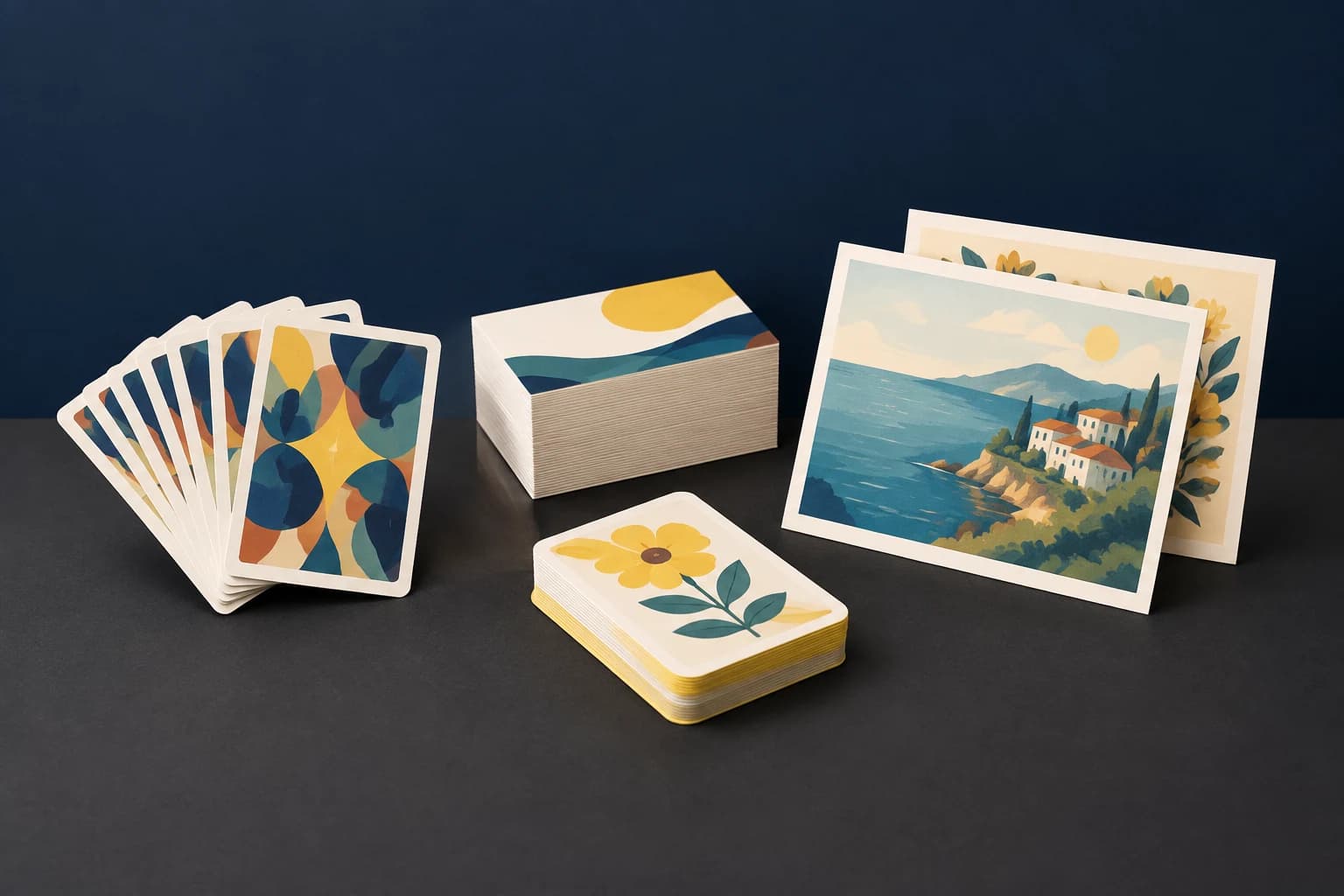 Tarjetas de juego, tarjetas de visita, postales y tarjetas flash educativas