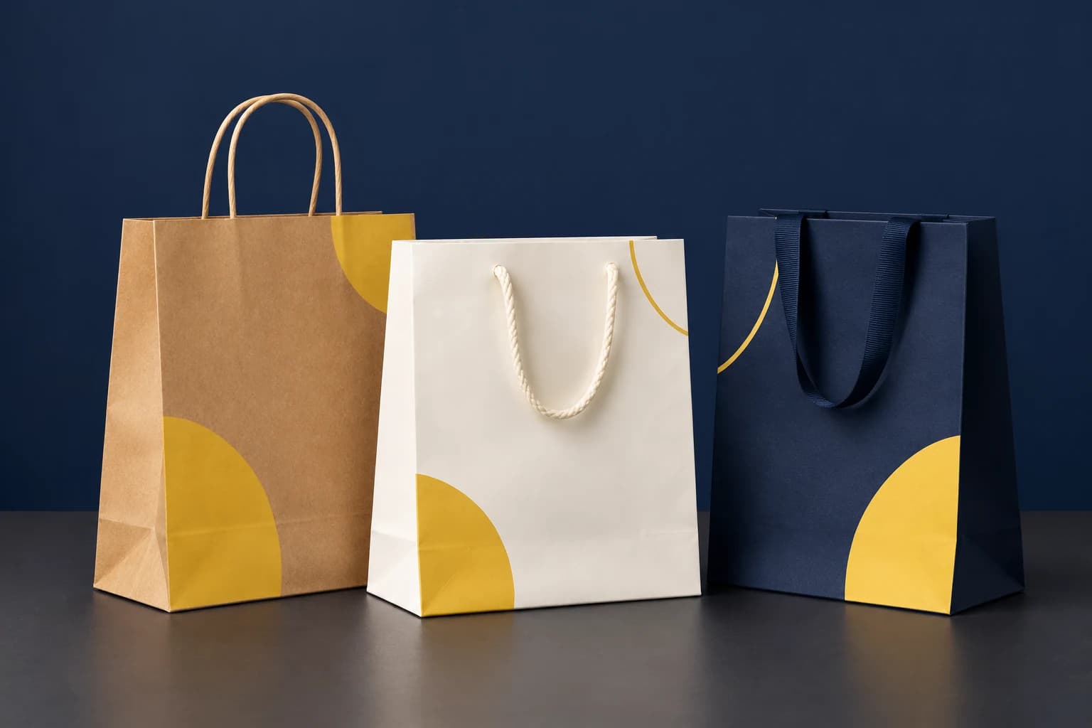 Bolsas de compras personalizadas de papel kraft, laminado y de cuerda