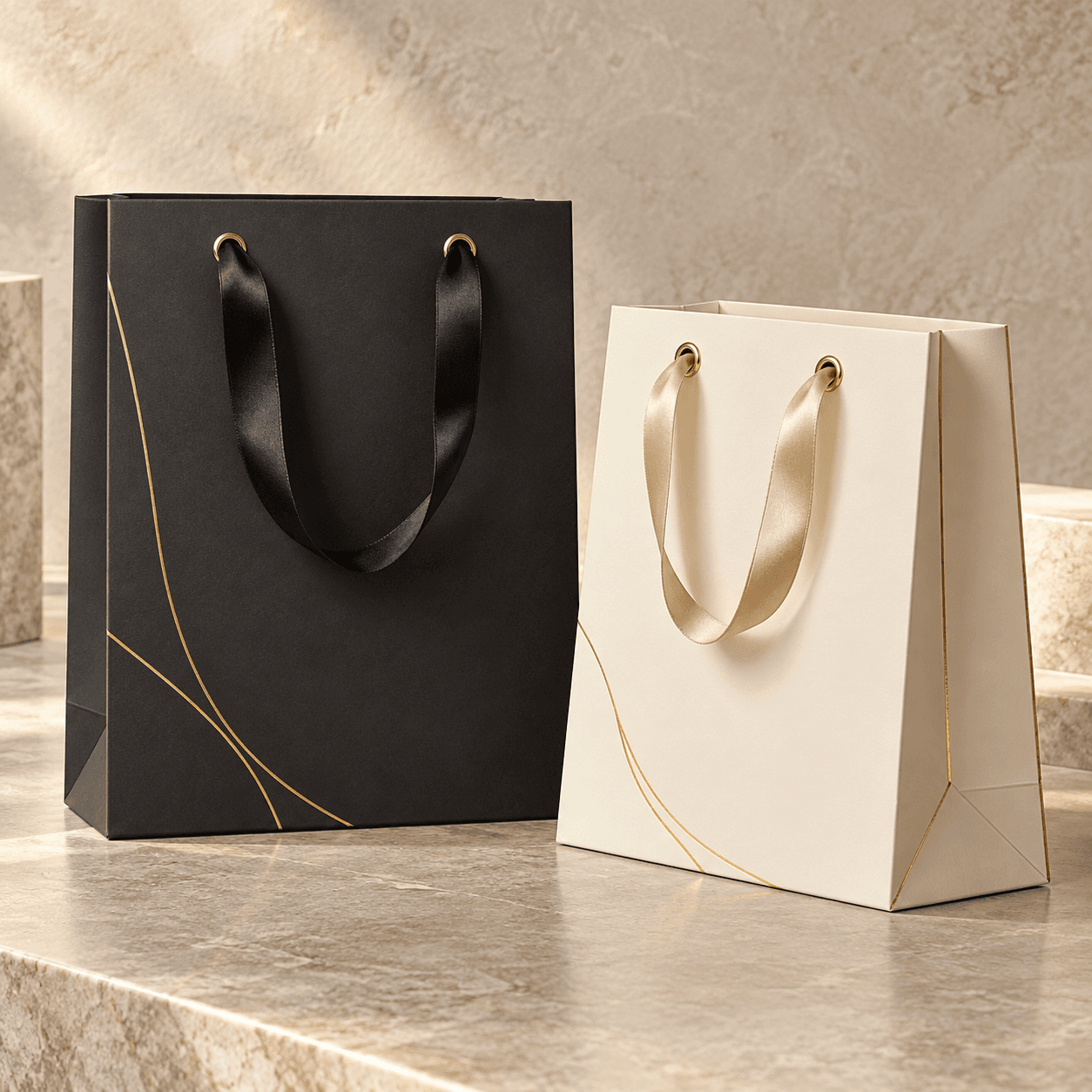 Bolsa de papel para regalo de alta calidad, impresa y con asas de cordón