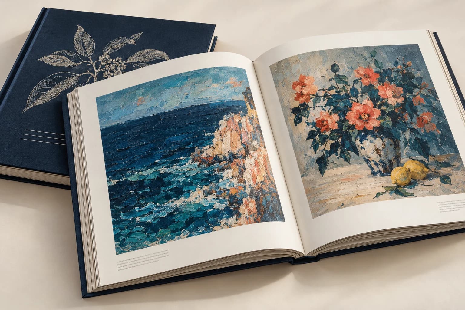 كتاب فنون توضيحي: آثار فرشاة دقيقة وحدود صور محايدة وهامش داخلي مخيط وورق مطبوع متين.