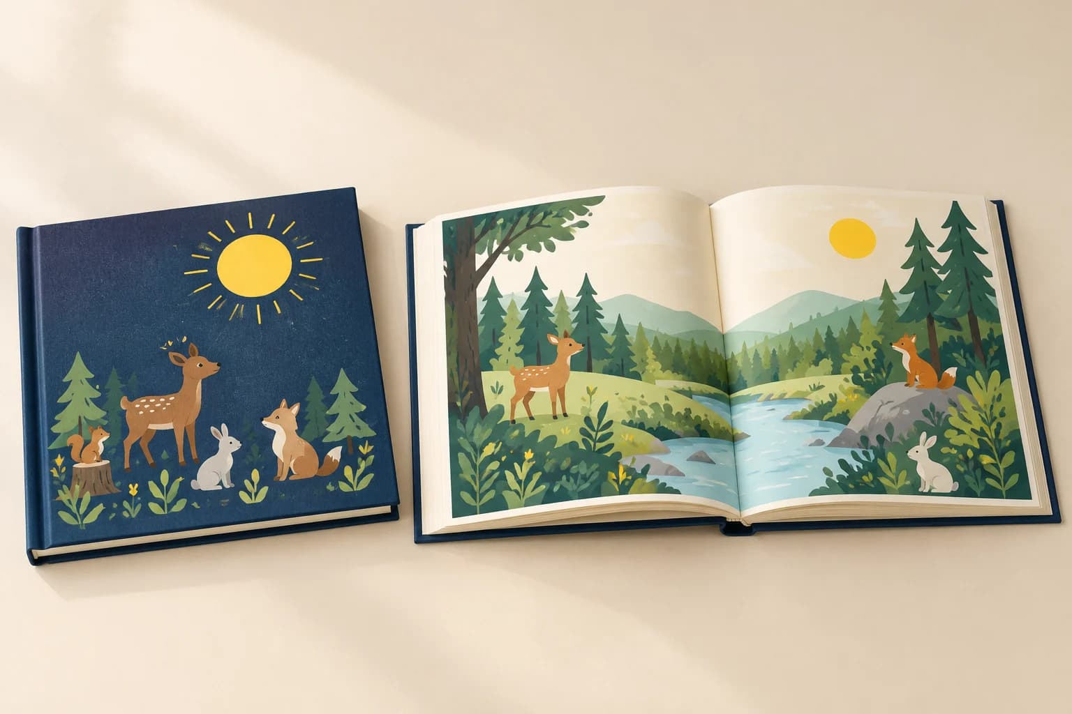 Illustrative children’s picture books with a rigid illustrated cover and open story pages