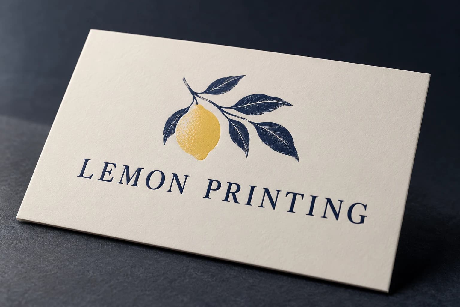 Matte-laminated printed card with a smooth subdued surface; AI-generated finish illustration for Lemon Printing