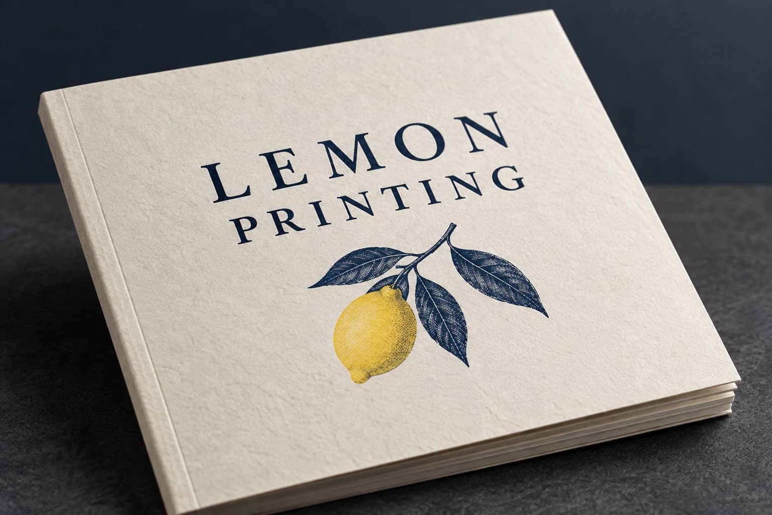 Unfinished printed booklet cover with a restrained paper surface; AI-generated finish illustration for Lemon Printing