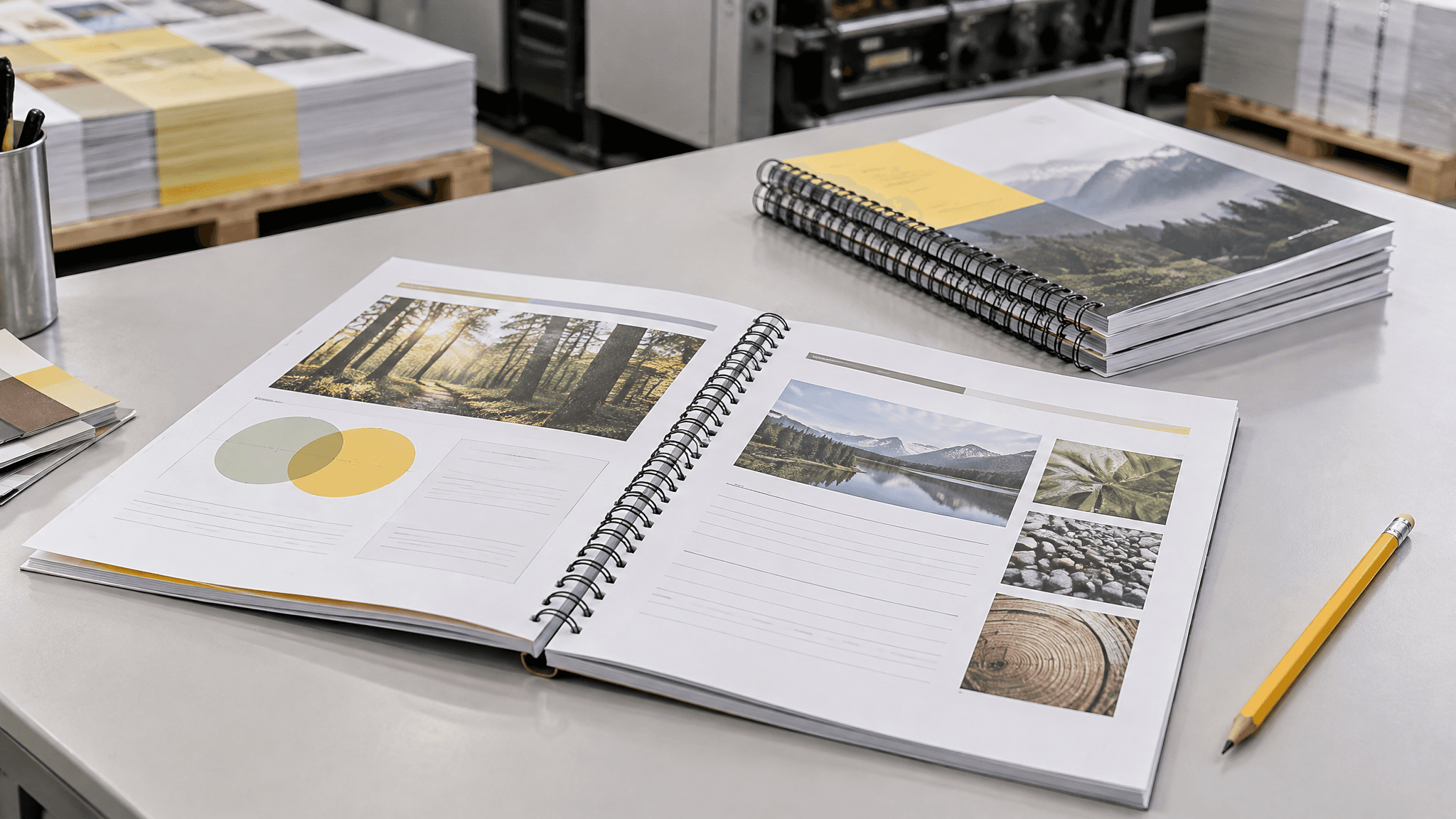Wire-O training workbook lying open flat beside a pencil