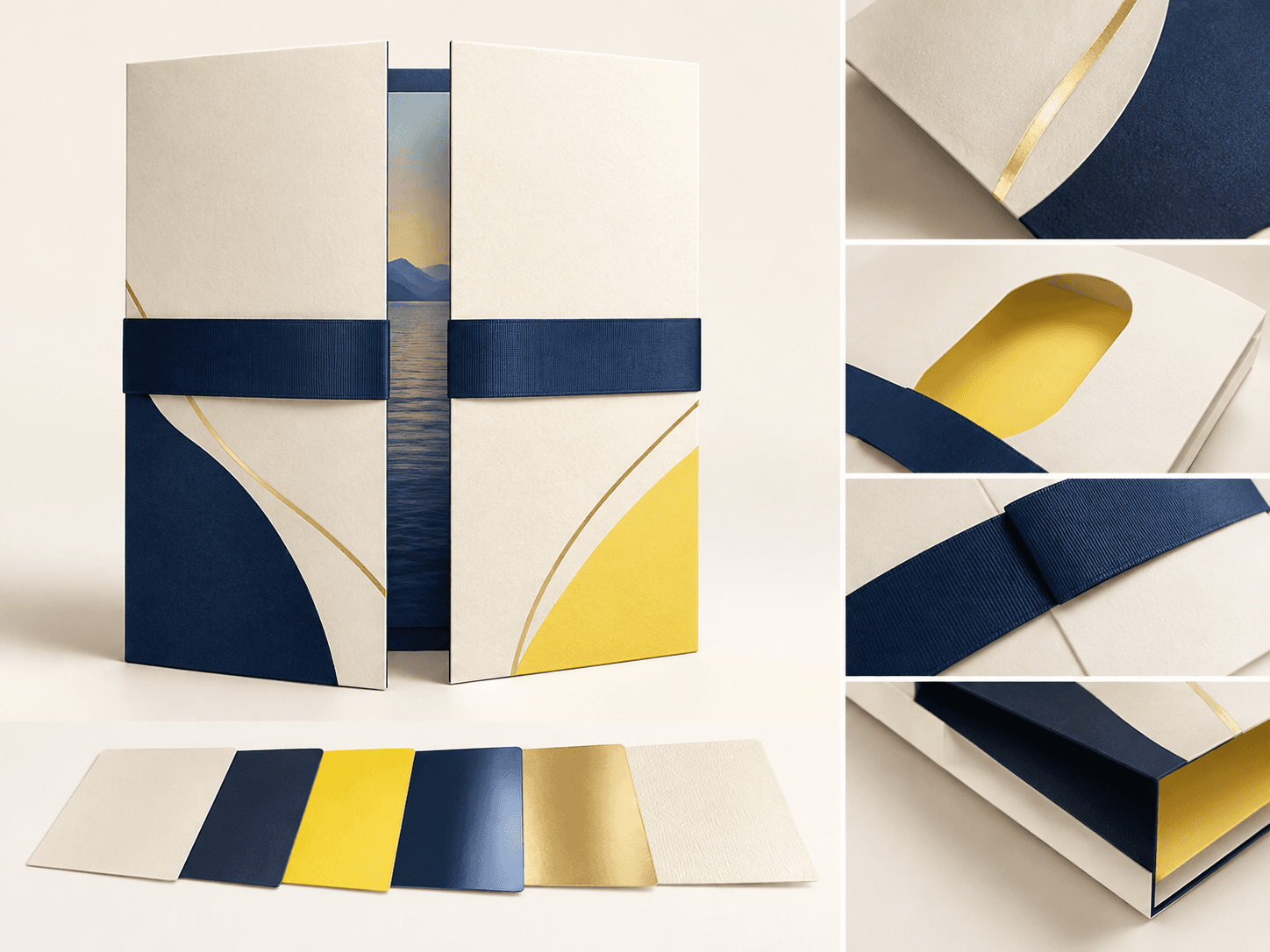 Illustrative gate-fold brochure configurations and finishing options