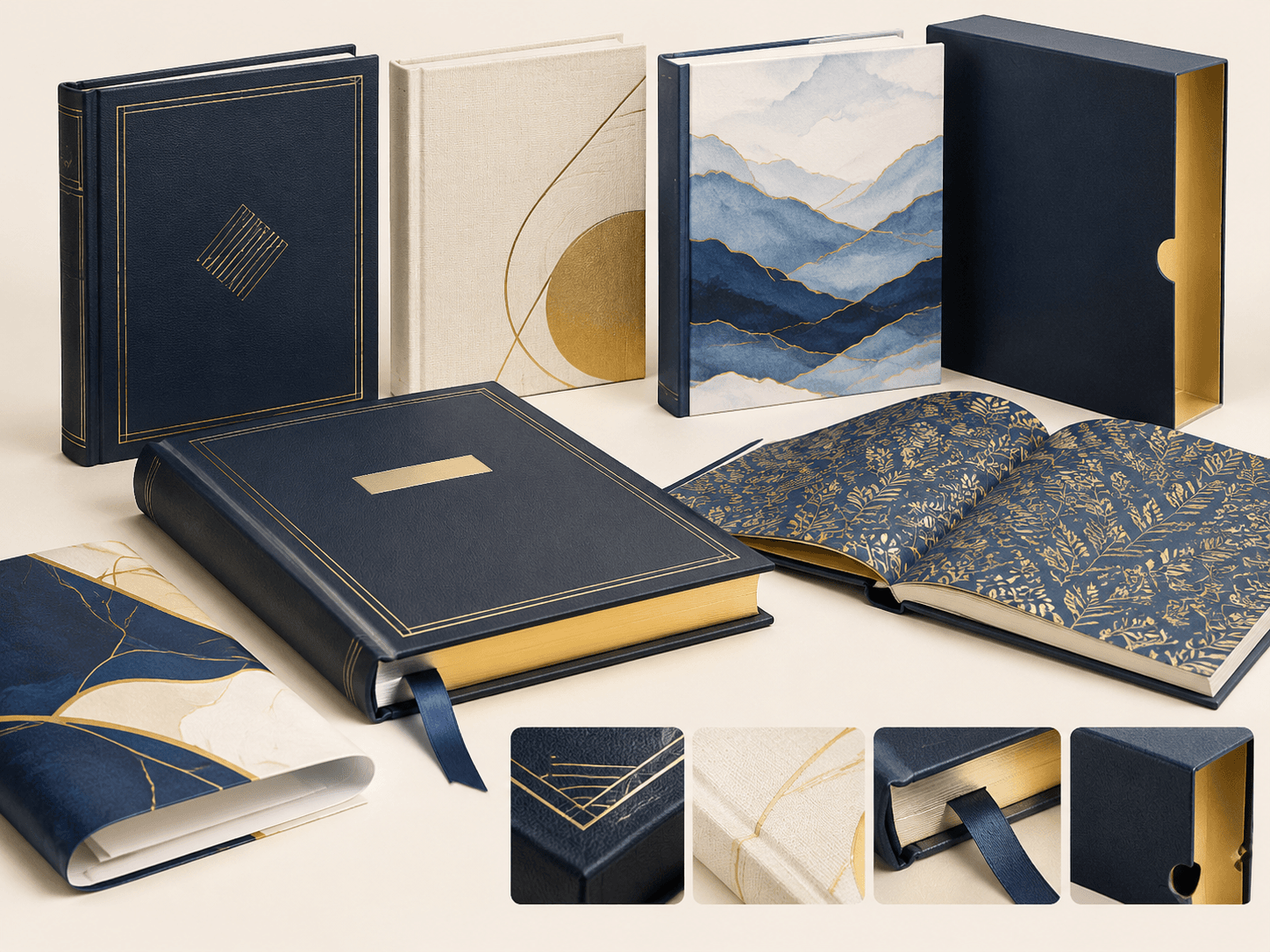 Materiais de personalização da capa, do papel e dos acabamentos de anuários escolares