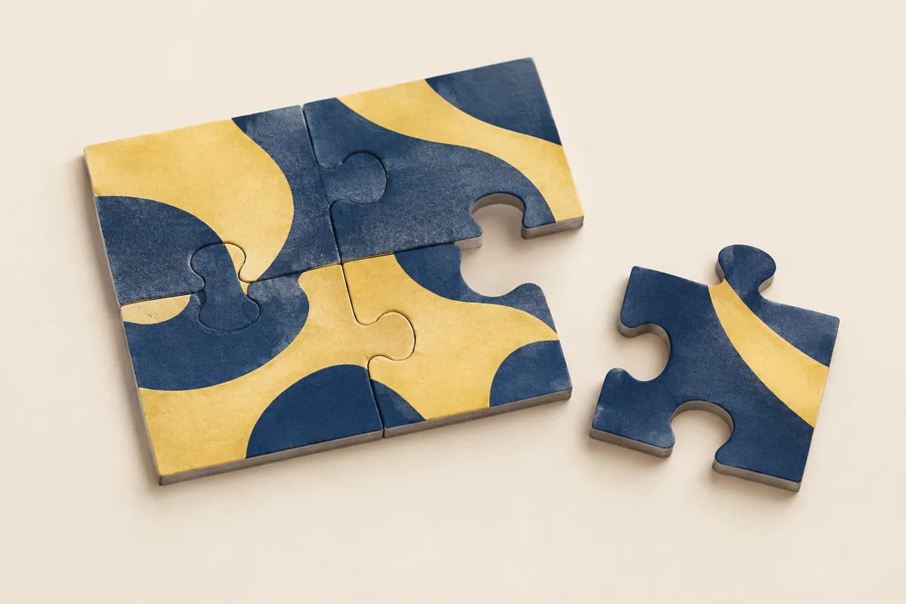Section de puzzles enroulant montrant les faces imprimées, les bords des tableaux gris et les onglets incurvés
