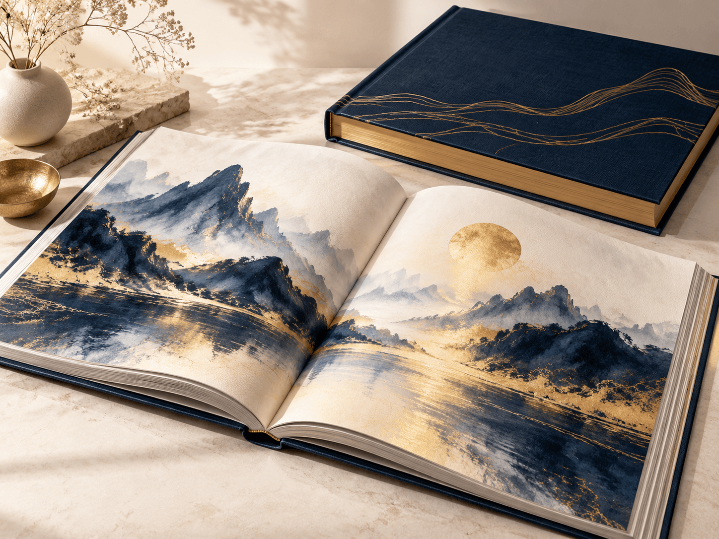 Libro de mesa de centro encuadernación y detalles de papel en capas