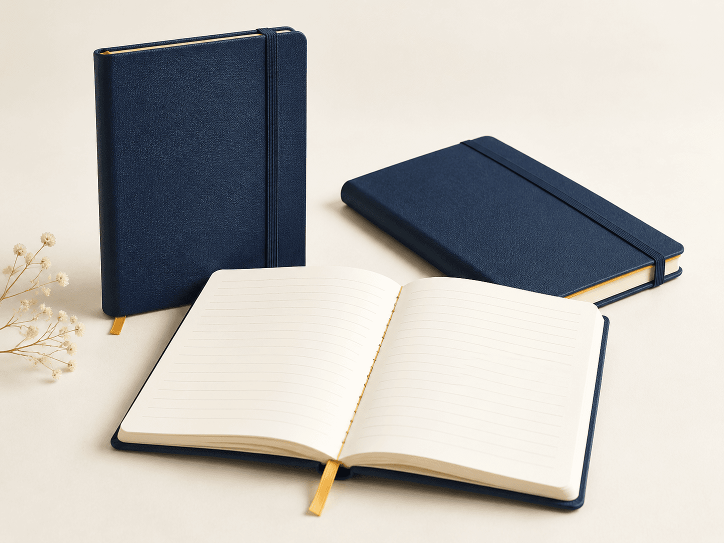 Cuaderno de papel, encuadernación y detalle de la página de escritura interior