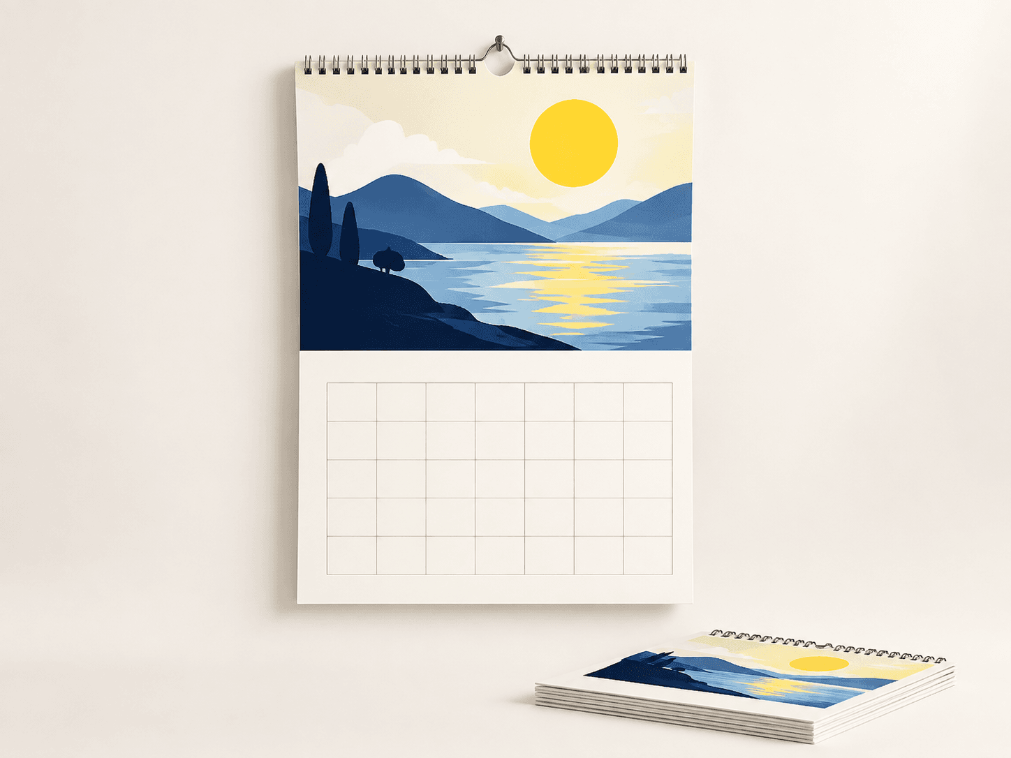 Calendario de pared encuadernado con alambre y con una imagen mensual a todo color