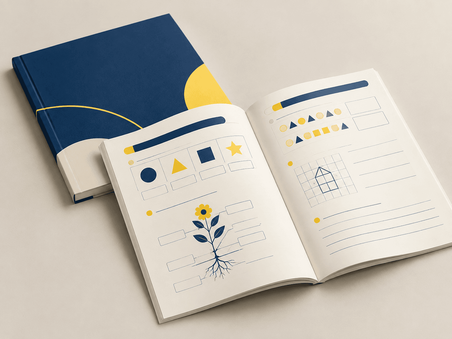 Cuaderno de trabajo encuadernación y detalle de papel para páginas de aprendizaje activo