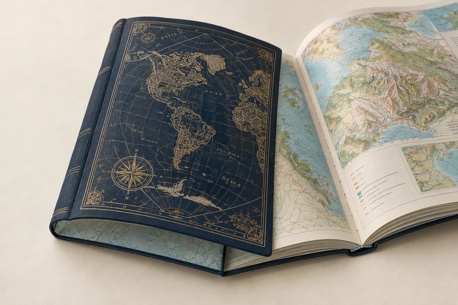 كتاب توضيحي بغلاف مرن مكسوّ ومنحنٍ برفق، وأوراق بطانة مثبتة وكتلة صفحات مخيطة؛ دون هيكل غلاف كرتوني صلب.
