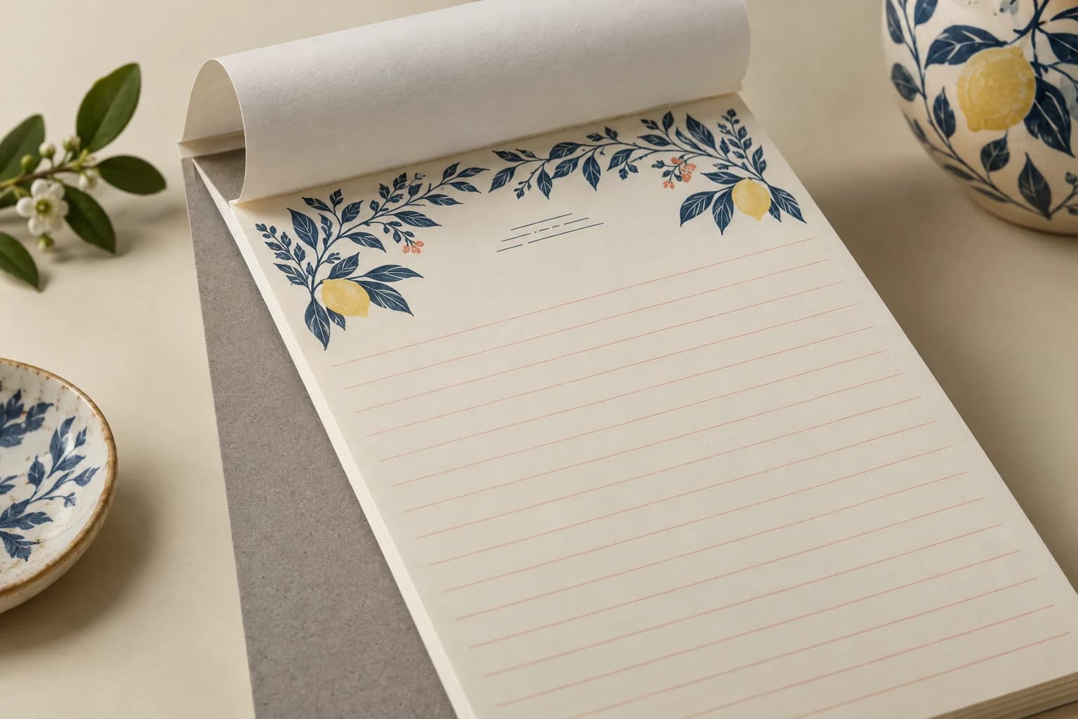 Illustative Notepad: Bord réel collé, feuilles propres détachables, surface d'écriture non enduite et support.