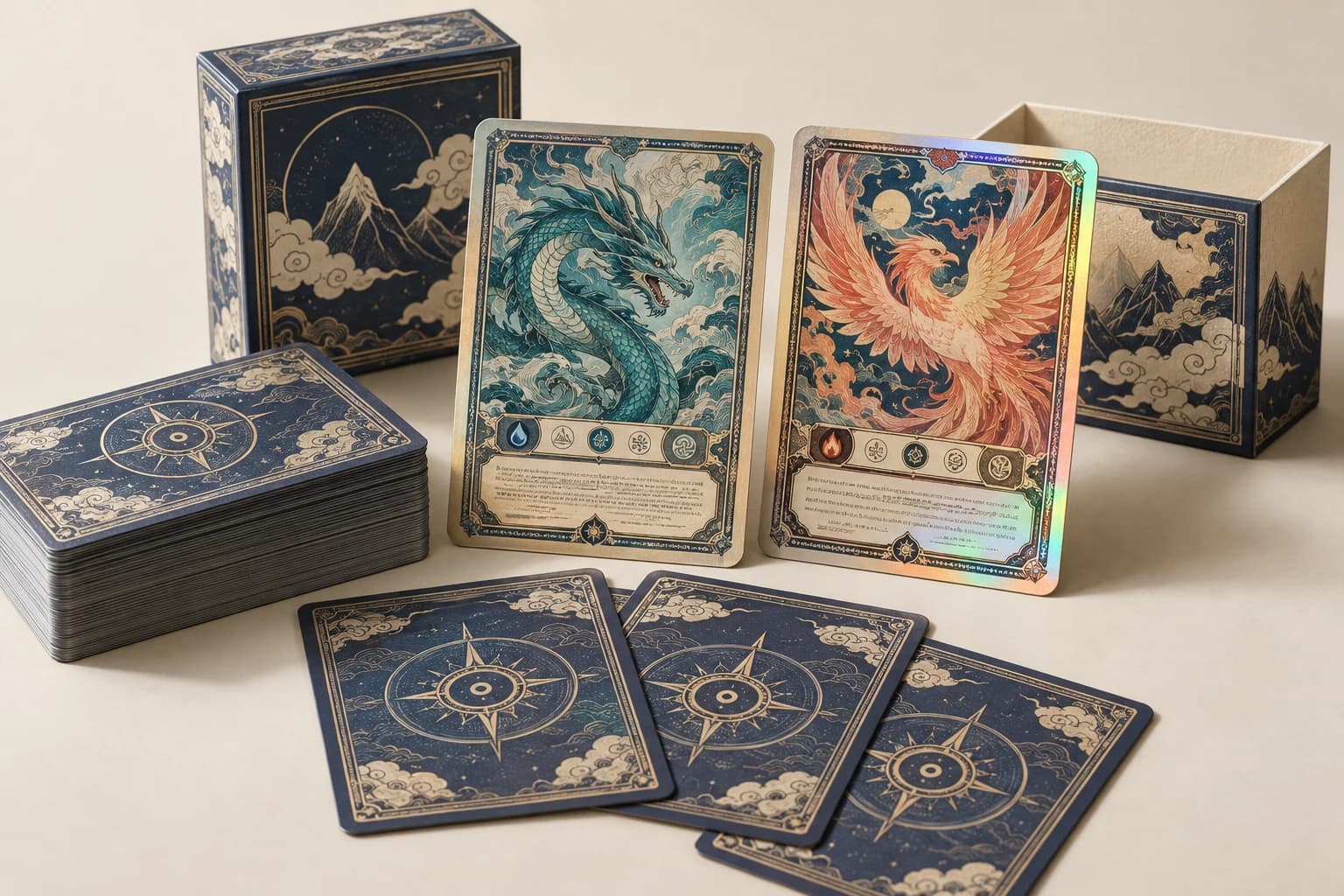 Carte de trading illustrée : Impression de petites icônes pointues, inverses identiques alignés et une carte réfléchissante contrôlée.