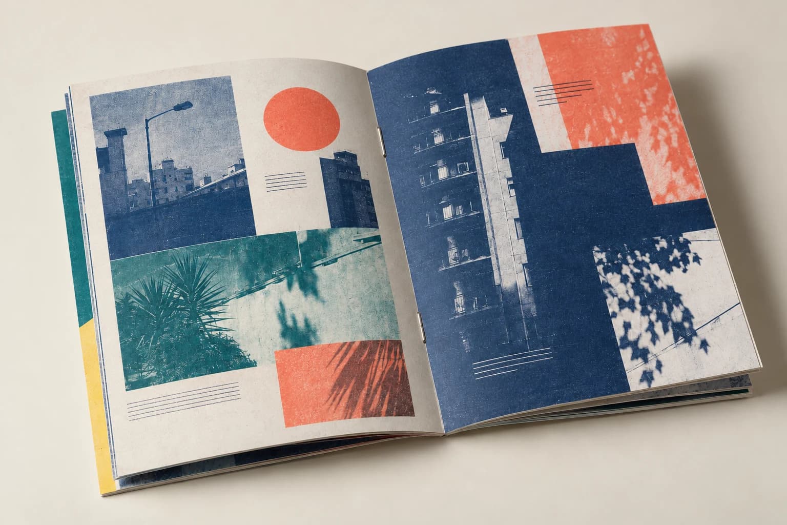 Illustrative Zine: Two metal spine staples, folded leaves and richly inked editorial art on paper.