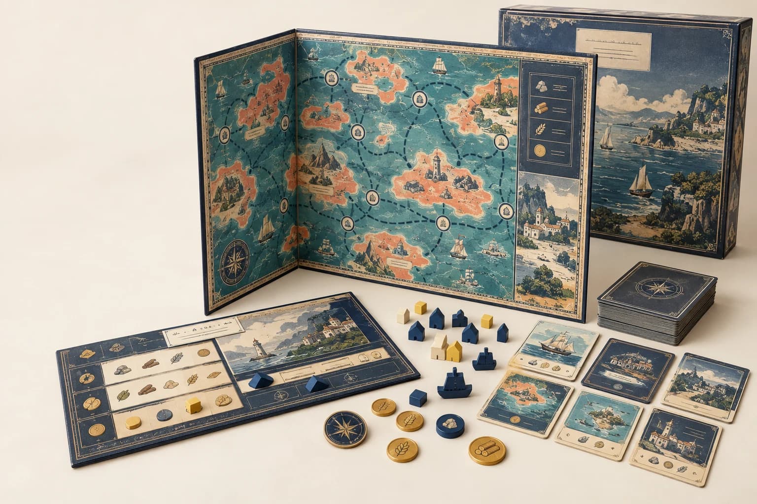Tabla de juego ilustrativa: bisagra de panel visible, bordes de tablero envueltos y gráficos de juego originales alineados.