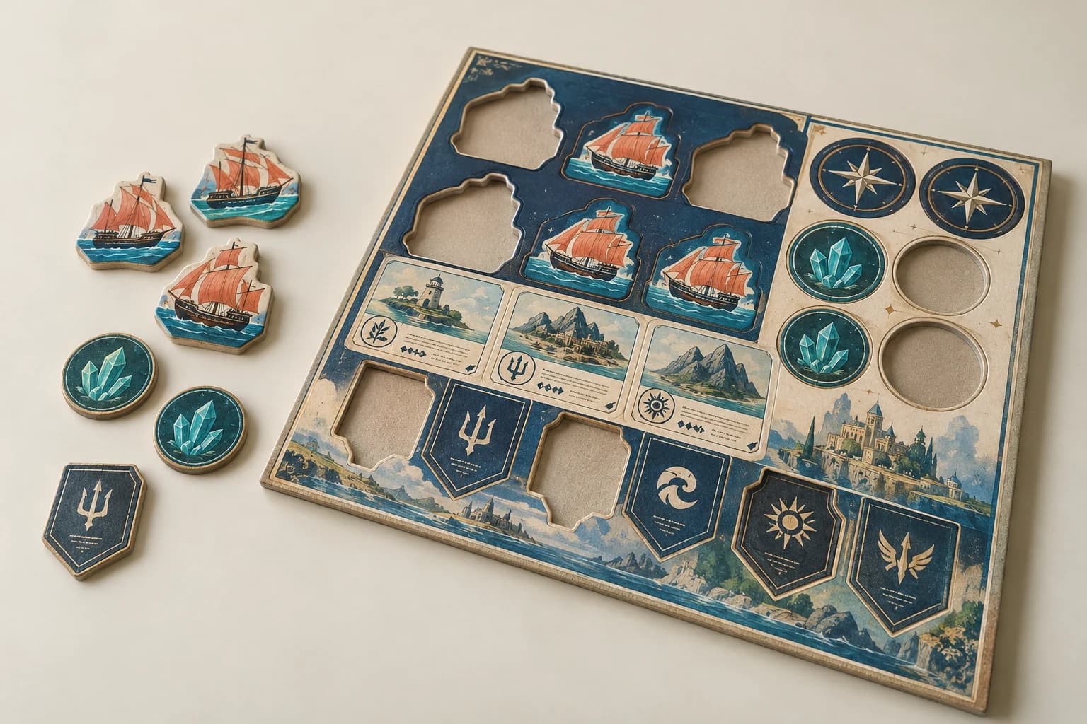 Juego ilustrativo Token & Tile: troquelado conserva formas de token, limpiar los bordes del tablero expuesto, emparejar caras impresas y cavidades reales de golpeo.