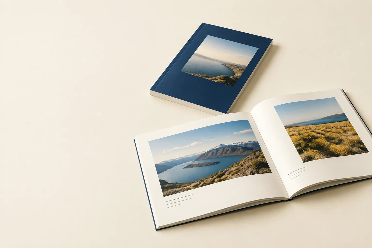 Illustrative image-led portfolio books with open photographic spreads