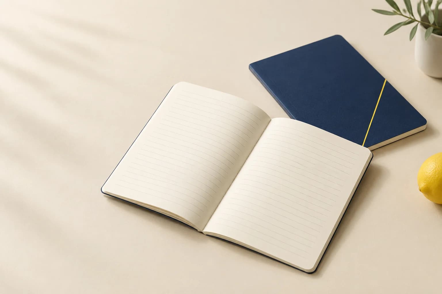 Illustrative softcover notebooks with flexible card covers and ruled uncoated pages