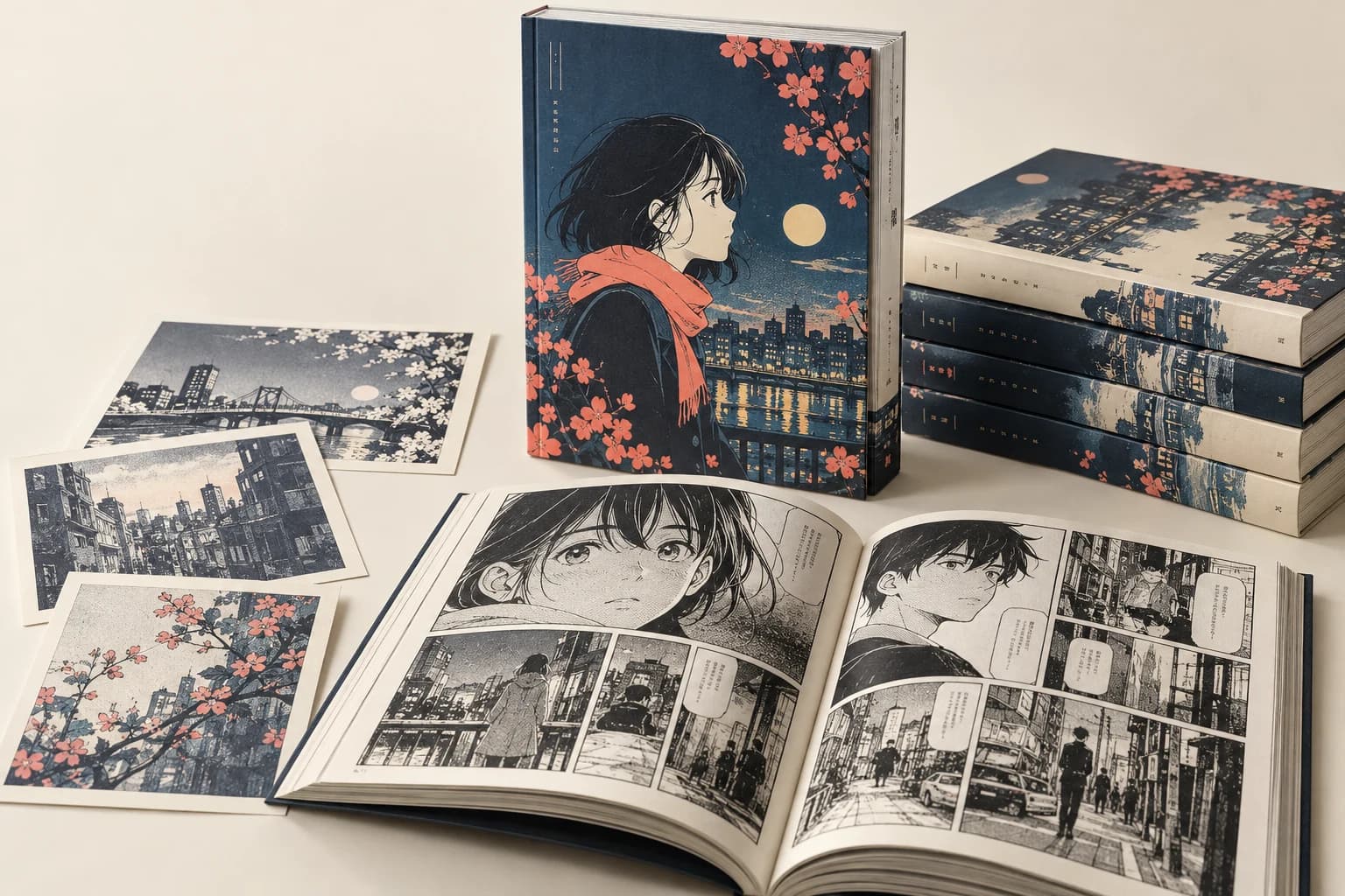 Manga ilustrativa: Línea negra de crisp, puntos finos de medio tono y bordes de panel alineados correctamente en papel real.
