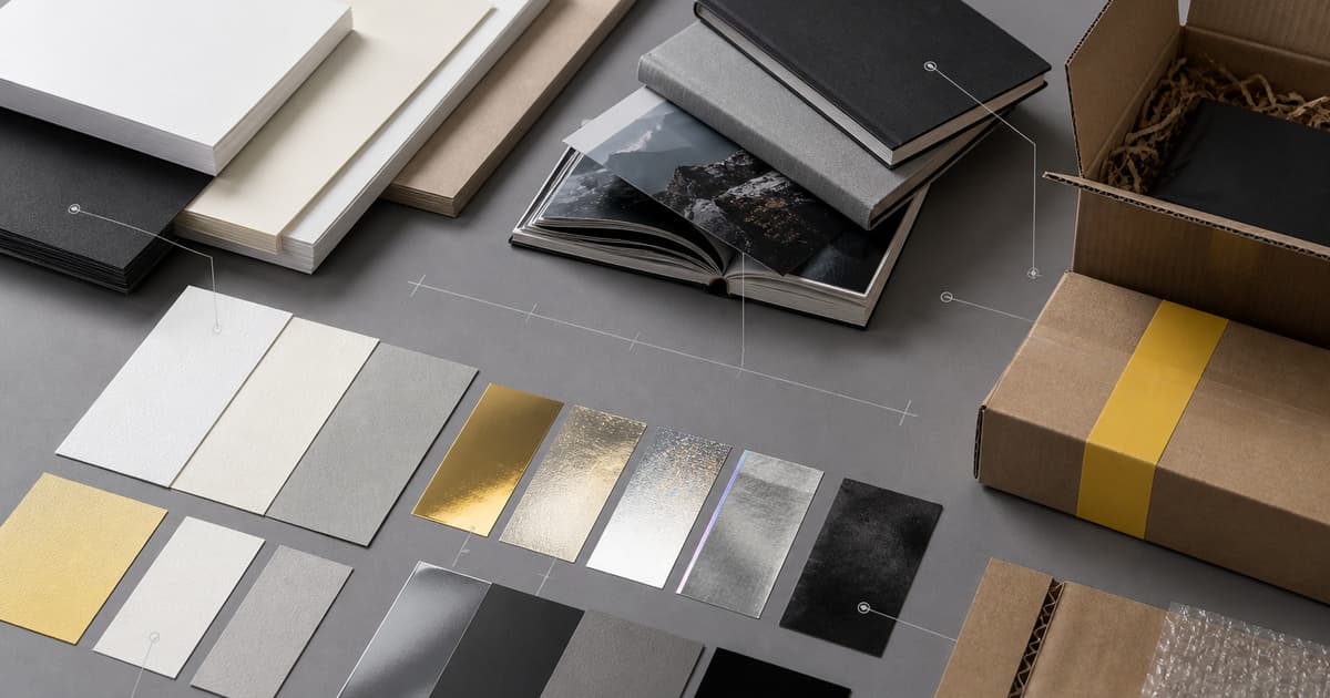 Paper, binding, foil, packaging, and carton materials that affect print pricing
