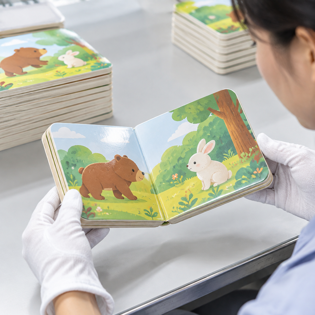 Esquinas redondeadas, hojas gruesas y encuadernación central de un libro de cartón para niños pequeños