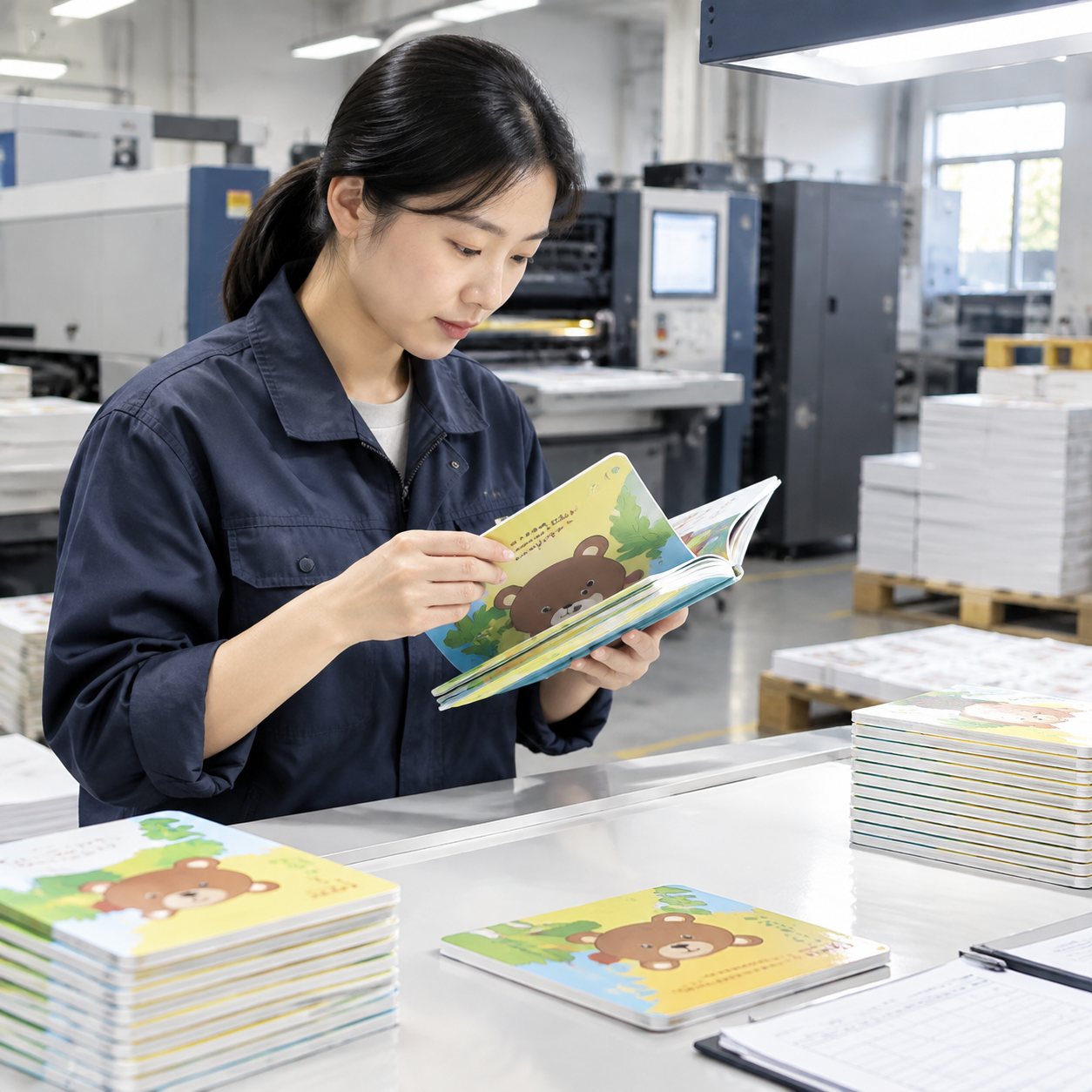 Inspección de calidad en fábrica de la alineación, las esquinas y el acabado de libros de cartón
