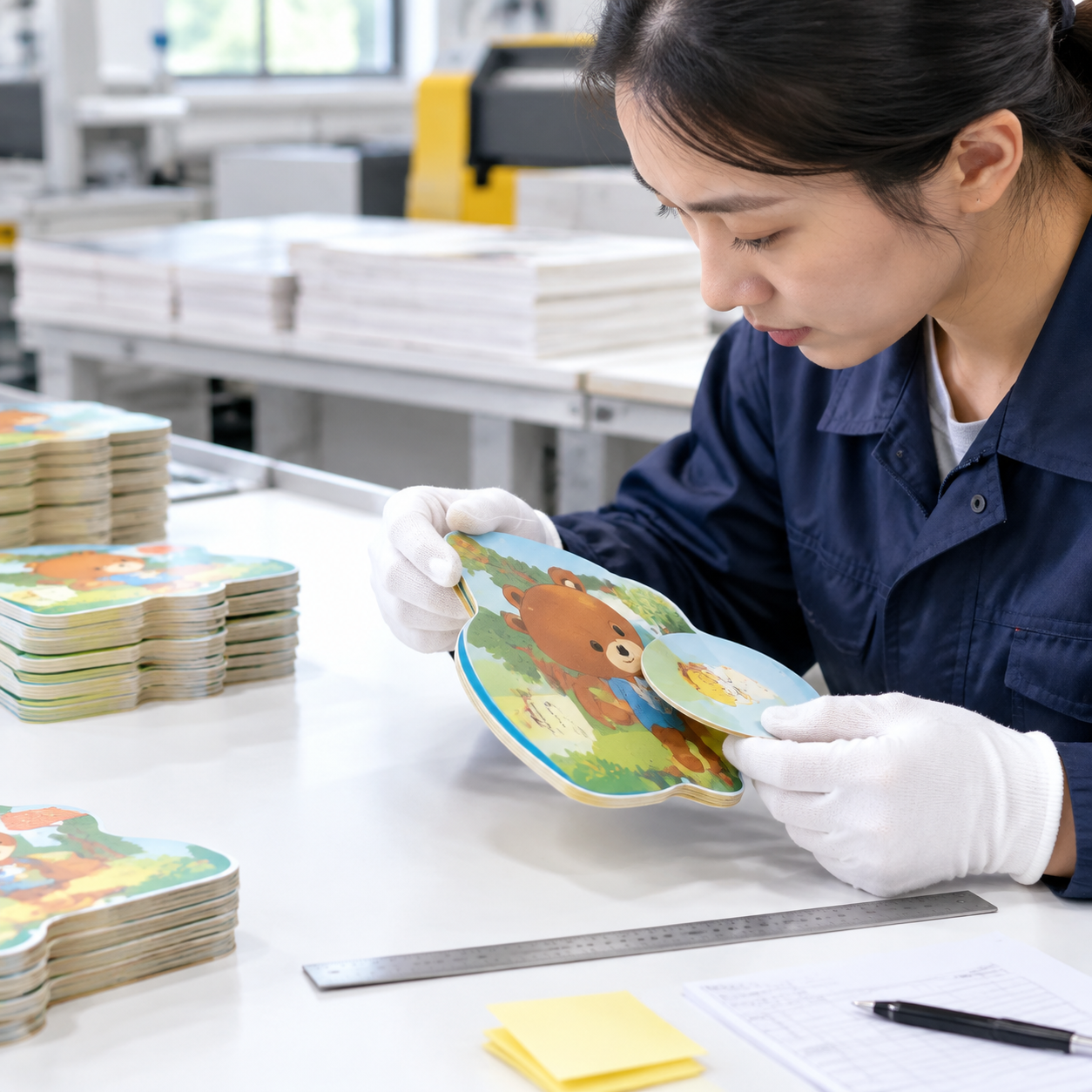 Inspección de calidad de una prueba física de libro de cartón troquelado