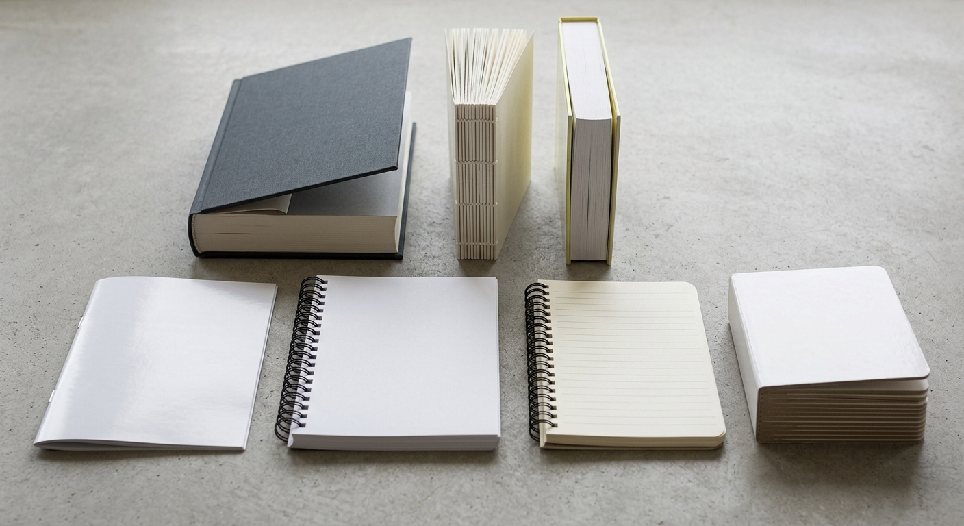 مقارنة عينات تجليد كتب تجارية بحسب البنية وطريقة الفتح