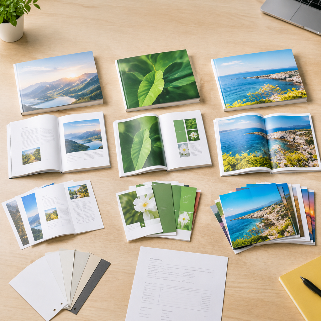 Illustrative layout proposals for dispersed color pages, a grouped color section, and an all-color interior