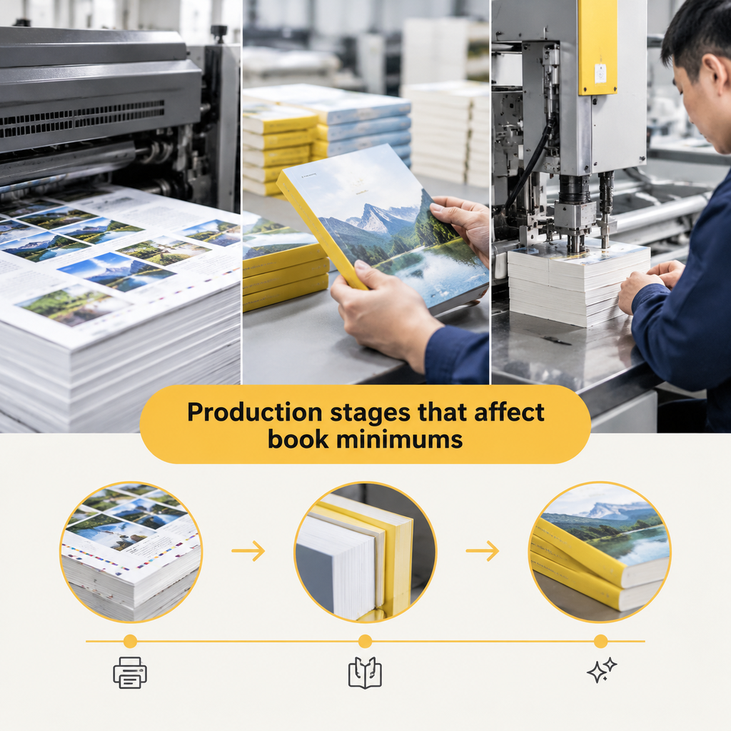 Book binding setup costs across printing, binding and finishing stages
