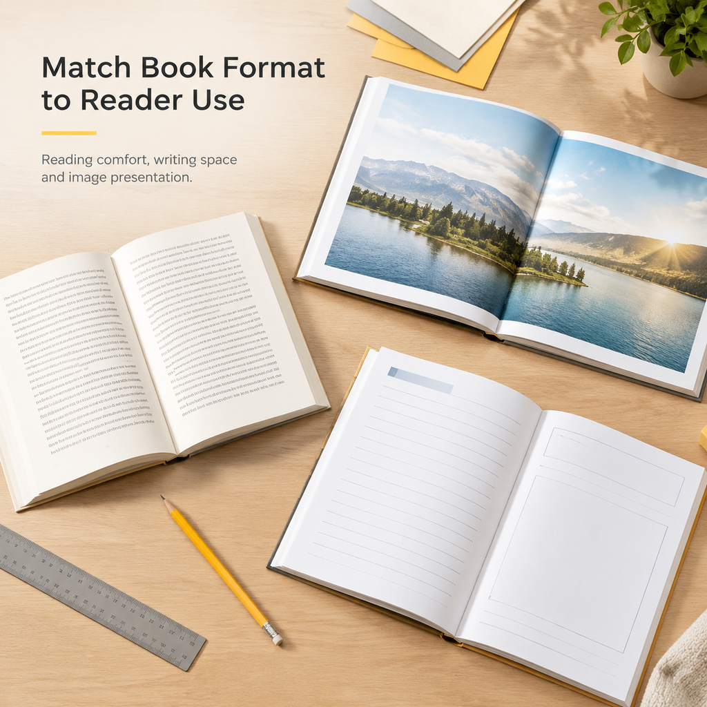 Examples of book interior layouts for reading, writing and image presentation